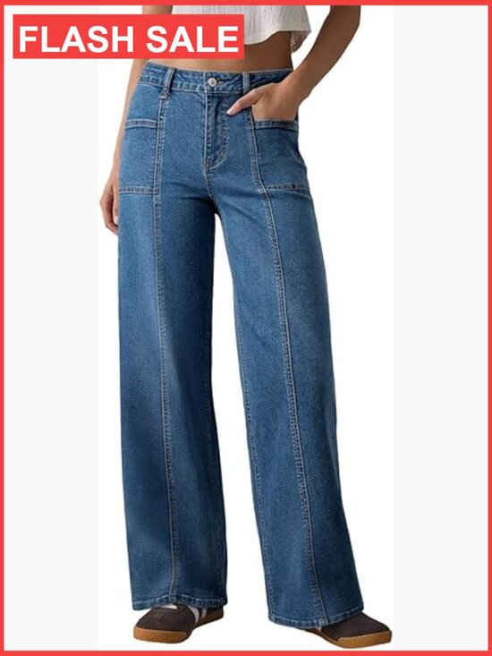 Denim - High Waisted Wide Leg Jeans Stretchy Baggy Denim Pants